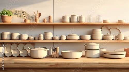 Kitchen utensils neatly arranged on the table generative ai