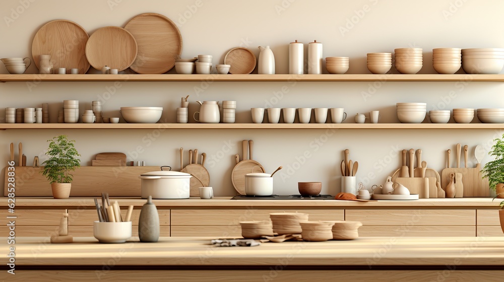 Kitchen utensils neatly arranged on the table generative ai