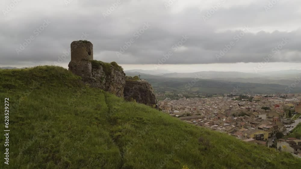 Aerial view of the town of Corleone in Sicily Italy
