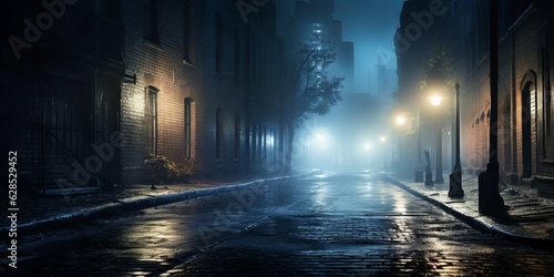 Rainy Night in the City Dark Street Scene with Glowing Umbrellas, Reflections, and Copy Space, Generative AI