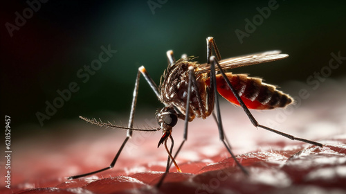 Mosquito sucking blood on the human body - close-up. © Emmy Ljs