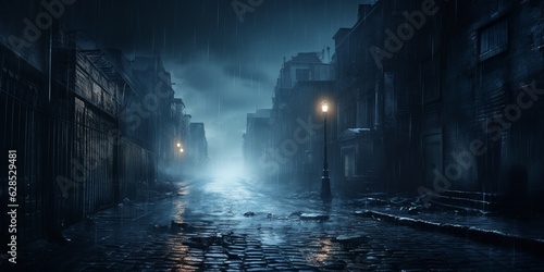 Rainy Night in the City Dark Street Scene with Glowing Umbrellas  Reflections  and Copy Space  Generative AI