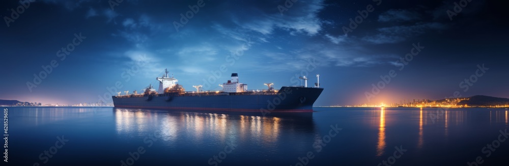 Enchanting Night Voyage A Ship Sailing through Starlit Waters, Generative AI