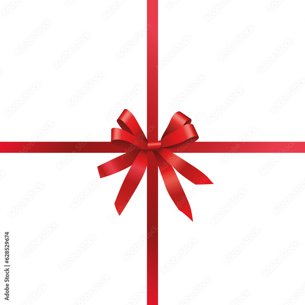 Realistic gift wrapping design with shiny red ribbons and bow isolated on transparent background Realistic gift wrapping design with shiny red ribbons and bow isolated on transparent background