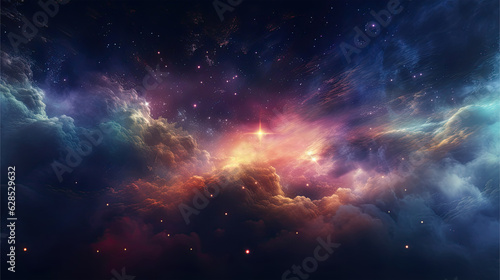 Mystical scene in the universe. Colorful illustration on a dark background. For covers  backgrounds  wallpapers and otjer projects. 