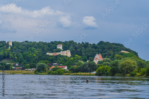 Panaroma of Kazimierz Dolny along with the Vistula River on a summer sunny day.