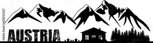Vektor Silhouette - Holzhütte in den Bergen in Österreich