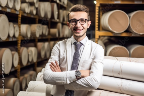 Confident Business Manager in Warehouse: Organic Compositions and Classicist Style Photography photo