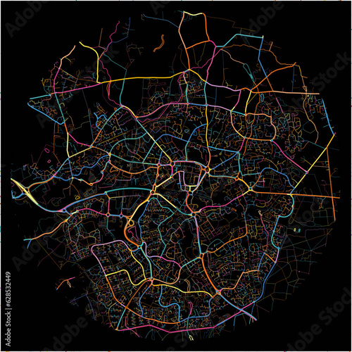Colorful Map of Bracknell, South East England with all major and minor roads.