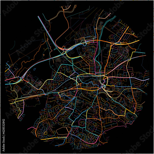 Colorful Map of Paisley, Renfrewshire with all major and minor roads.