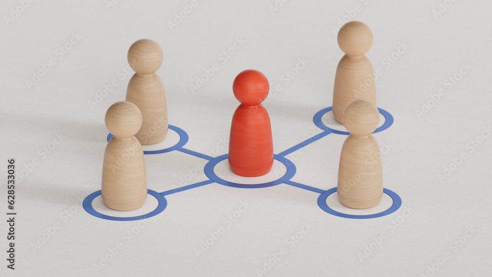 Mediator offers a mediation service between people. Business deal. Political diplomatic negotiations. Conflict resolution and consensus building. Influencer with connections. Leader controls the team.