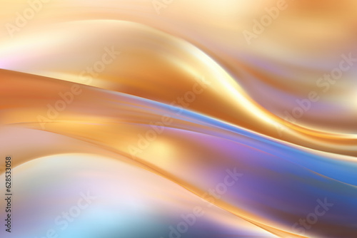 Beautiful wavy abstract gold foil hologram background with purple and blue hues. Soft and gentle color transitions. Fantasy vintage blurred backgraund. Gradient mesh wave vector wallpaper
