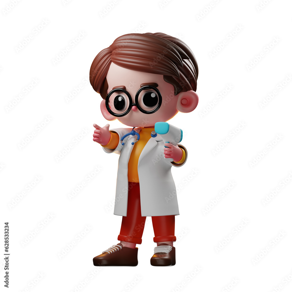 3d Male Doctor Character Holding Thermogun