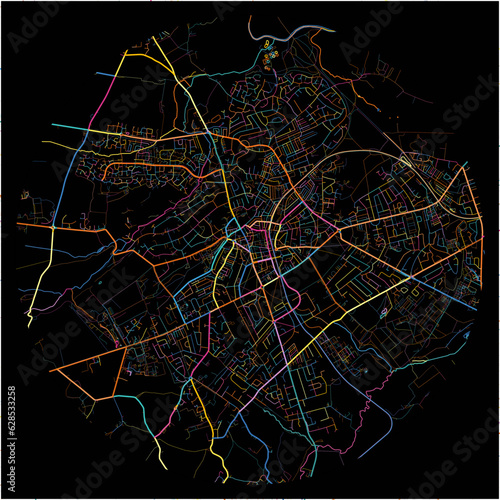 Colorful Map of Harrogate, Yorkshire and the Humber with all major and minor roads.