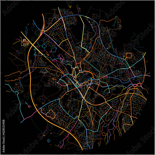 Colorful Map of Stafford, West Midlands with all major and minor roads.