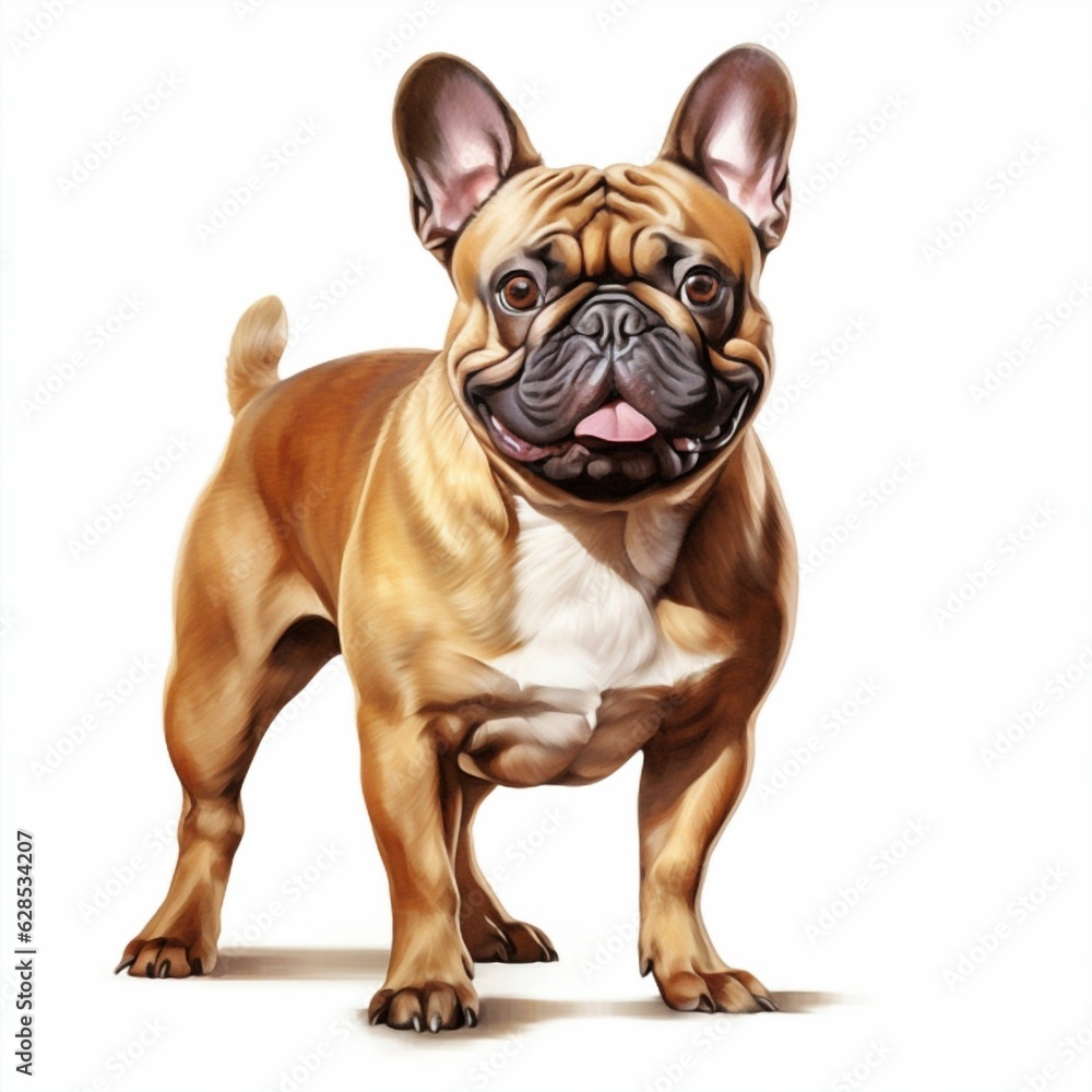 AI generated illustration of a French bulldog on a white background