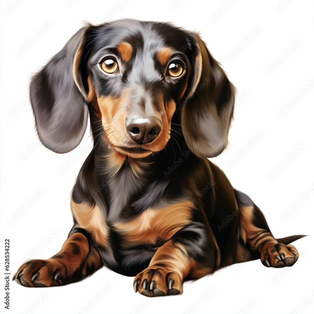 AI generated illustration of a Dachshund on a white background