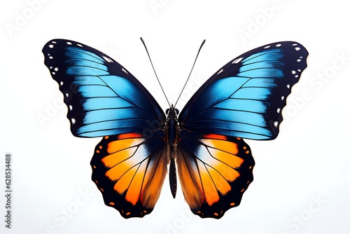 Very beautiful blue orange butterfly in flight isolated on a transparent background, Generative AI © Focal Imaging