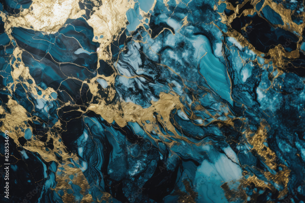 Blue and gold marble stone texture. Abstract luxury texture may used as background. Generative AI