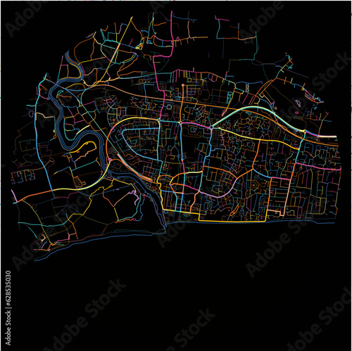 Colorful Map of Littlehampton, South East England with all major and minor roads.