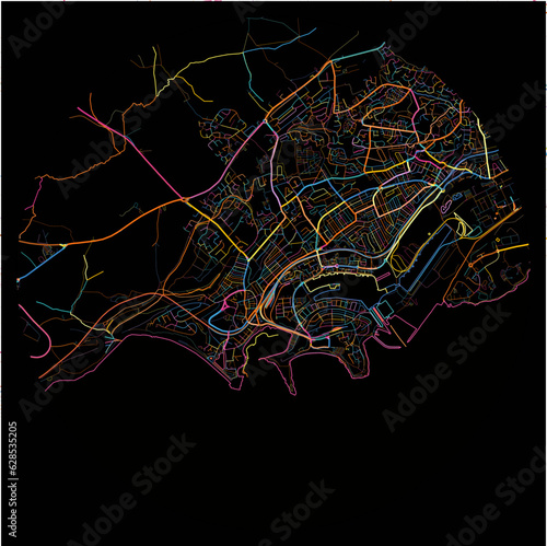 Colorful Map of Barry, Vale of Glamorgan with all major and minor roads.