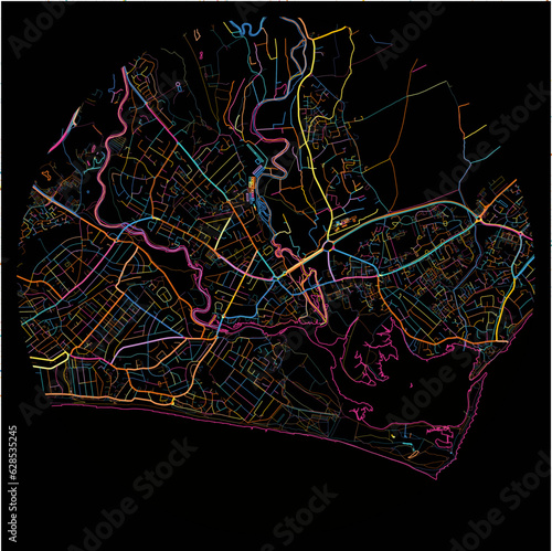 Colorful Map of Christchurch, North West England with all major and minor roads.