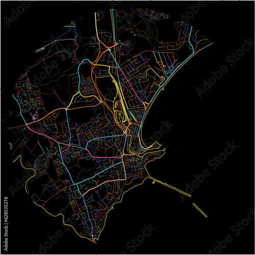 Colorful Map of Weymouth, South West England with all major and minor roads.