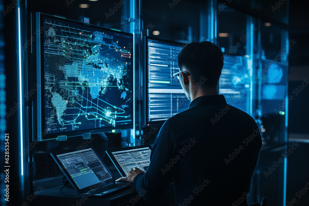 An IT specialist setting up a secure network for a remote workforce, prioritizing data protection Generative AI An IT specialist setting up a secure network for a remote workforce, prioritizing data protection Generative AI