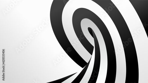 Abstract black and white striped 3d wave. Vector optical illusion. Ocean, sea art pattern. Linear op art dynamic wallpaper. Storm backdrop illustration. Perspective lines loop, swirl, tunnel concept