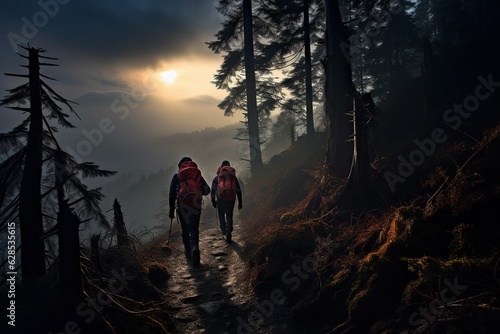 AI generated illustration of two individuals walking along a path