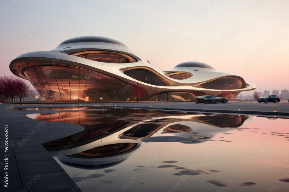 Obraz premium empty parking lot with city background