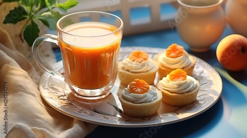 Tartlets with curd cream persimmon and tea generative ai