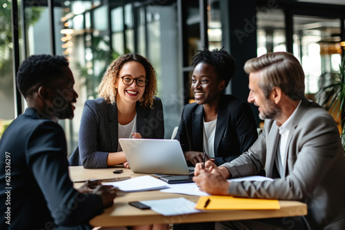 A diverse group of professionals collaborating in a business meeting, embracing different perspectives Generative AI