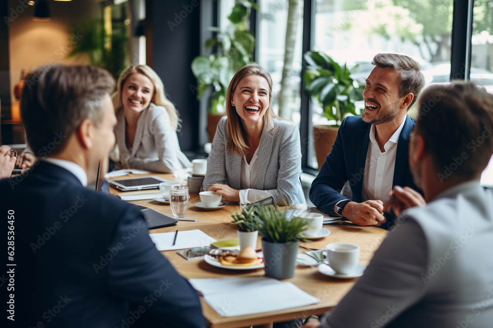 A lively business meeting with positive interactions, fostering a supportive and cooperative environment Generative AI A lively business meeting with positive interactions, fostering a supportive and cooperative environment Generative AI