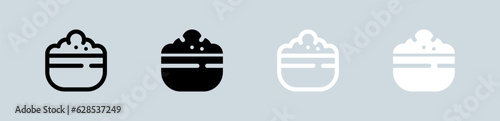 Rice bowl icon set in black and white. Food signs vector illustration.