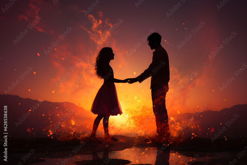 silhouette of a couple walking on the beach at sunset ai generated art silhouette of a couple walking on the beach at sunset ai generated art
