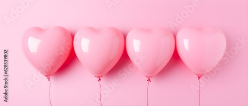 Des ballons en forme de coeurs sur fond rose