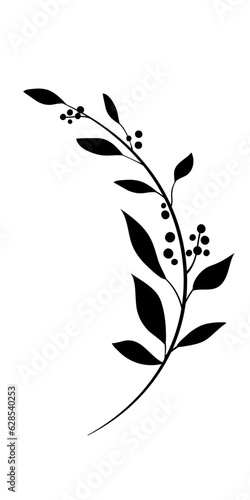 Monochrome elegant floral semicircular branch with leaves and berries. Logo or emblem element for laurel wreaths. hand drawn line wedding herbal leaves for invitation