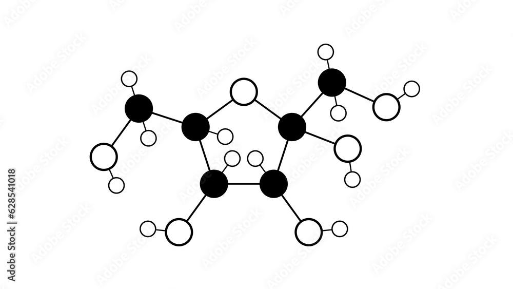 fructose molecule, structural chemical formula, ball-and-stick model, isolated image beta-d-fructofuranose fructose molecule, structural chemical formula, ball-and-stick model, isolated image beta-d-fructofuranose