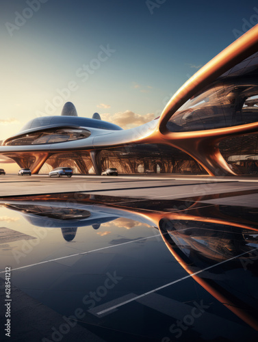 empty parking lot with city background