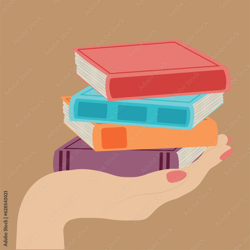 Hand holding stack of books.Concept of learning Hand holding stack of books.Concept of learning
