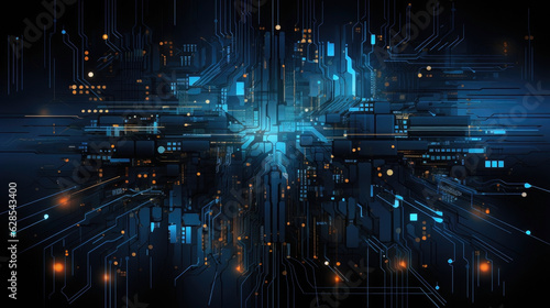 Close-up of electronic circuit board. illustration style, Technology and science background. created with generative AI technology.