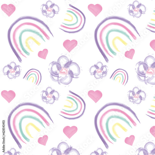 rainbow, flowers, heart in a watercolor style