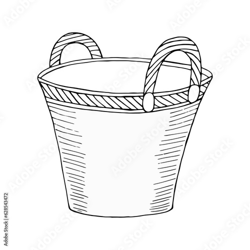 Wicker basket hand drawn vector isolated black element for design on white background