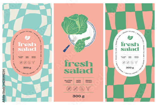 Vector hand drawn food packaging label design template bundle for cafe or restaurant