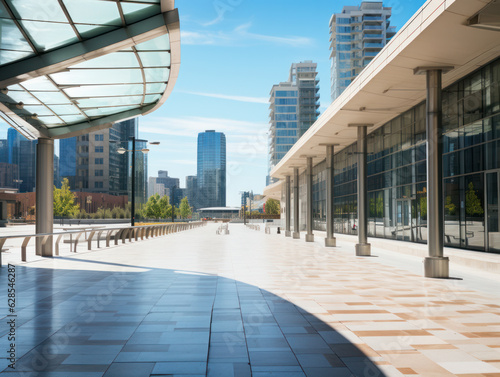 empty pedestrian walkway with city background