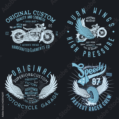 custom motorcycle concept tee print design pack as vector