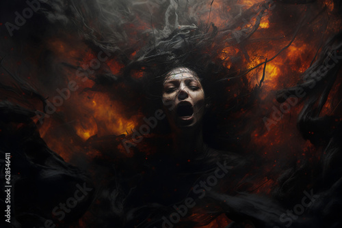 Anxiety concept: woman overtaken by anxiety, fear and depression, abstract, dark mood