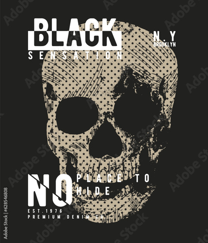print design with grunge effected skull drawing as vector