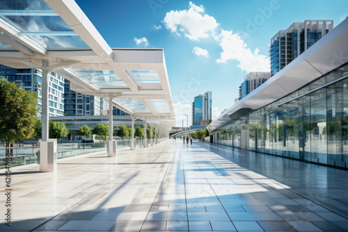 empty pedestrian walkway with city background